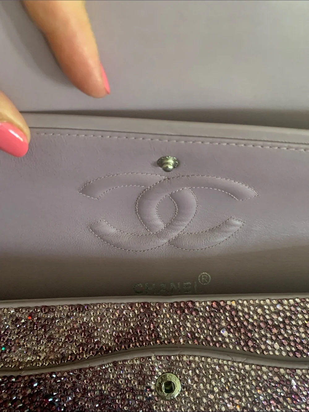 NWT CHANEL Metallic Purple Quilted Chain-Handle Shoulder Bag